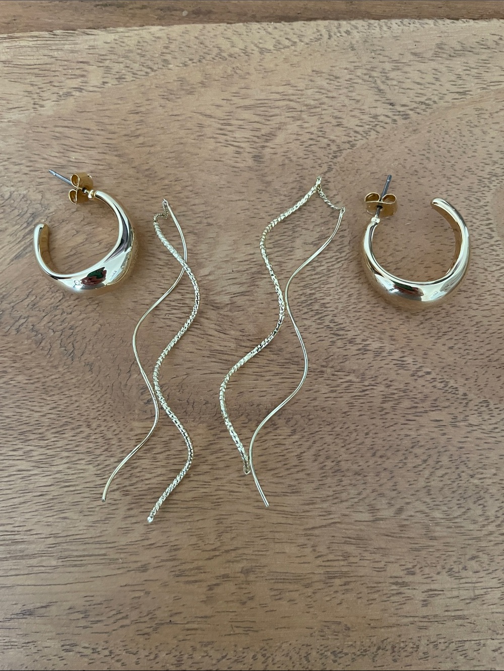 Gold-Tone Hoop and Wavy Drop Earrings Set - NWOT